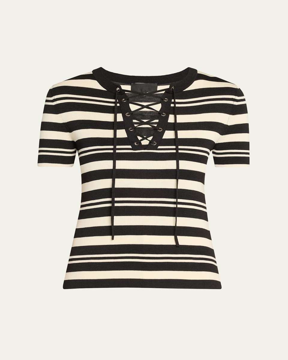 Oaklynn Stripe Lace-Up Silk T-Shirt